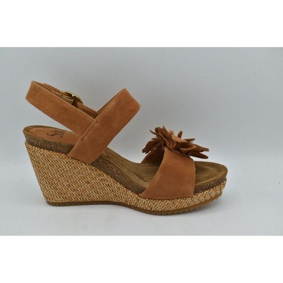 Sofft Womens Size 11 Cali Ginger Tan Suede Wedge Open Toe Floral Sandals Shoes - Picture 7 of 13